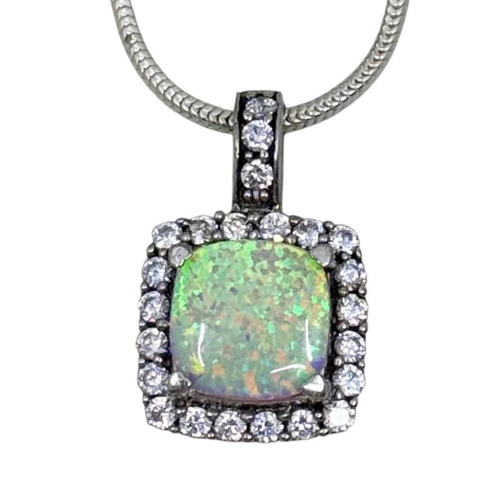 sterling silver faux opal cubic Zirconia pendant - GM1062